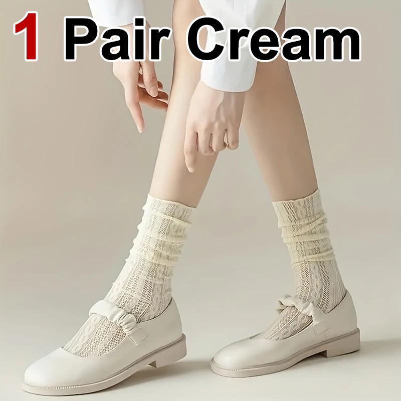 1/3 Pairs Women Knee Length Flower Bud Stockings Fashionable Hollow Out Design Summer Breathable Comfortable Casual Long Socks