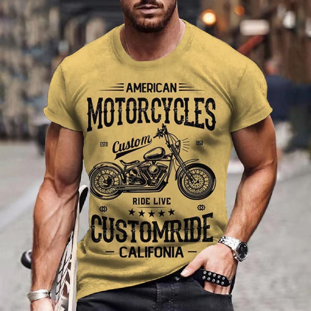 Vintage Men's T Shirt Motorcycle Printed Motor Vehicle Graphic Casual Streetwear Tees Tops Male Loose Oversized Men Clothing