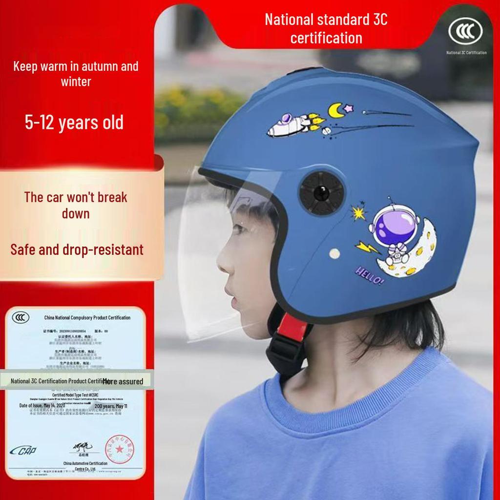 Children's Winter Safety Helmet: 3C Certified Cartoon Design, Electric Vehicle Protection, Anti-Fall, Warm Half Helmet