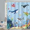 Ocean Shower Curtain for Kids Under The Sea Dolphin Fish Blue Decorative Bath Curtain Polyester Fabric Washable Bathroom Curta