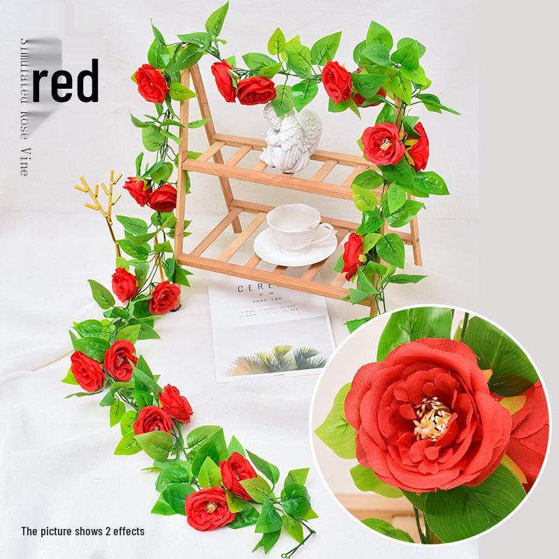 Artificial Rose Vine Ceiling Decor with Rattan for Living Room and AC Pipe Cover