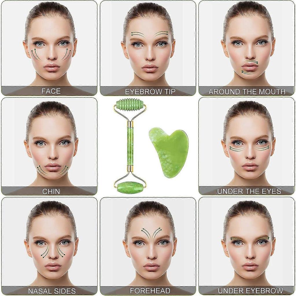 Dww- Jade Roller for Face and Gua Sha Massage, Double Ended Jade Roller and Natural Massage Stone with Storage Bag for Anti-Aging and Anti-Wrinkle Tre