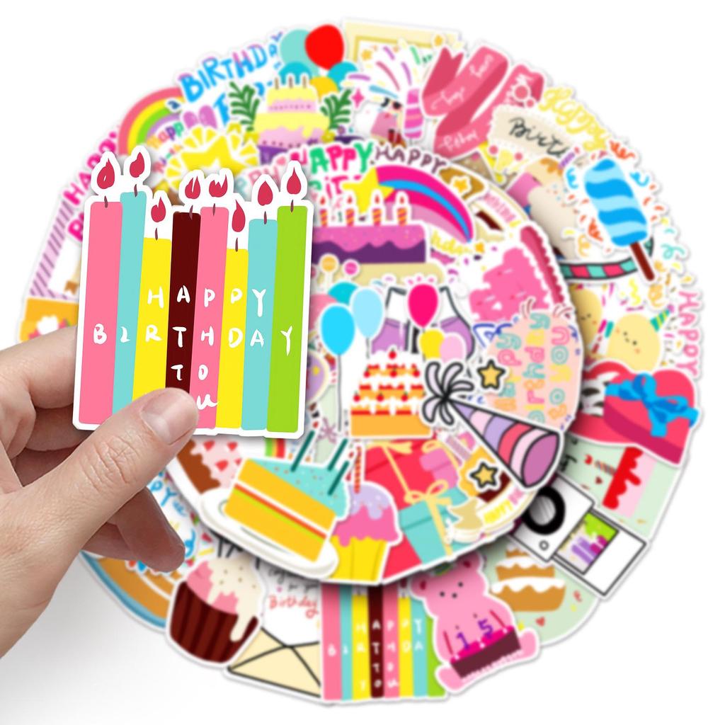 50 Waterproof Cartoon Birthday Stickers for Kids - DIY Journal, Card Making, and Water Cup Decoration