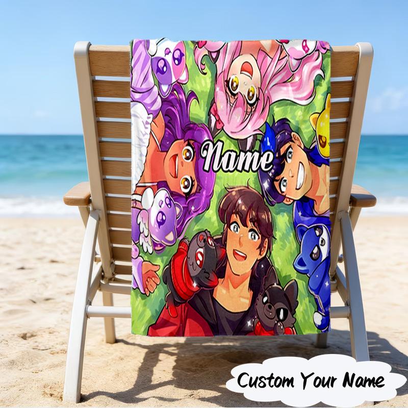 1PC Custom Name Beach Towel Fantasy Friends Aph-mau World Beach Towel, Suitable for Camping, Travel, Beach Accessories, Super Absorbent, Family Gift