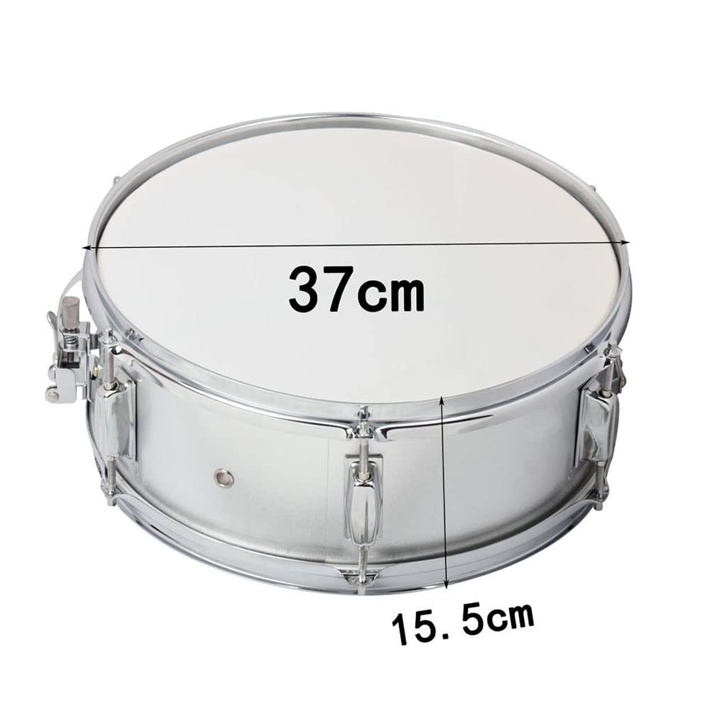 Btuty 14-inch Snare Drum Head with Drumsticks and Drum Key Strap (Silver)