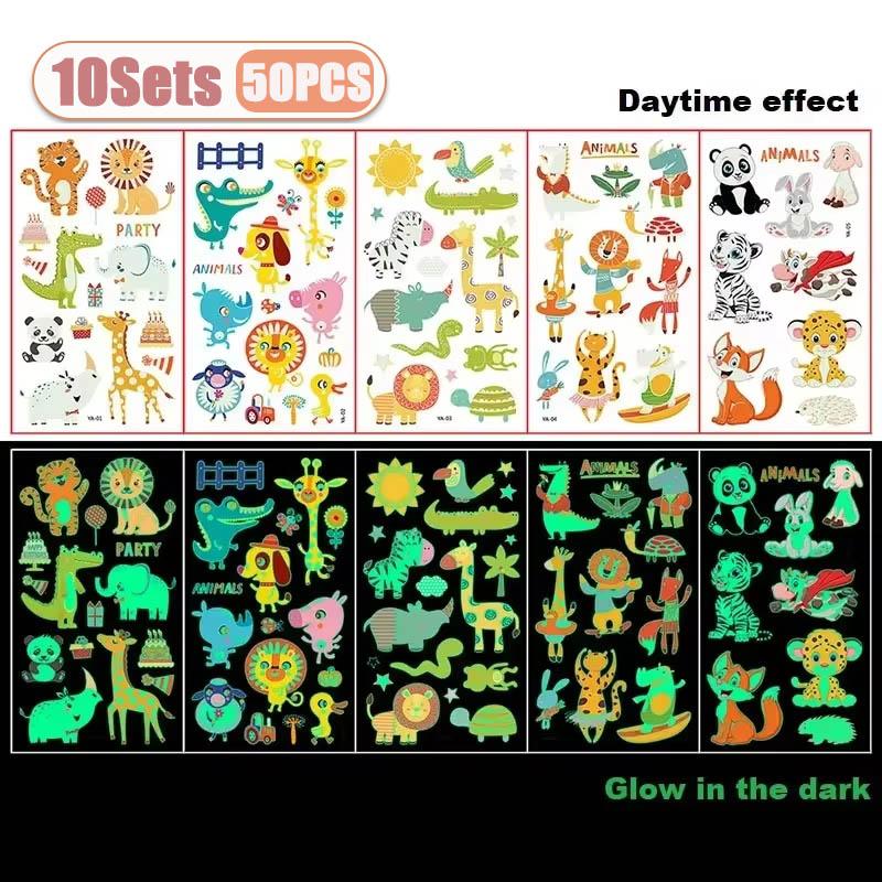 5-100PCS Glow in The Dark Animal Tattoo Stickers Waterproof Temporary Body Face Art for Kids Party Favors Festival Events