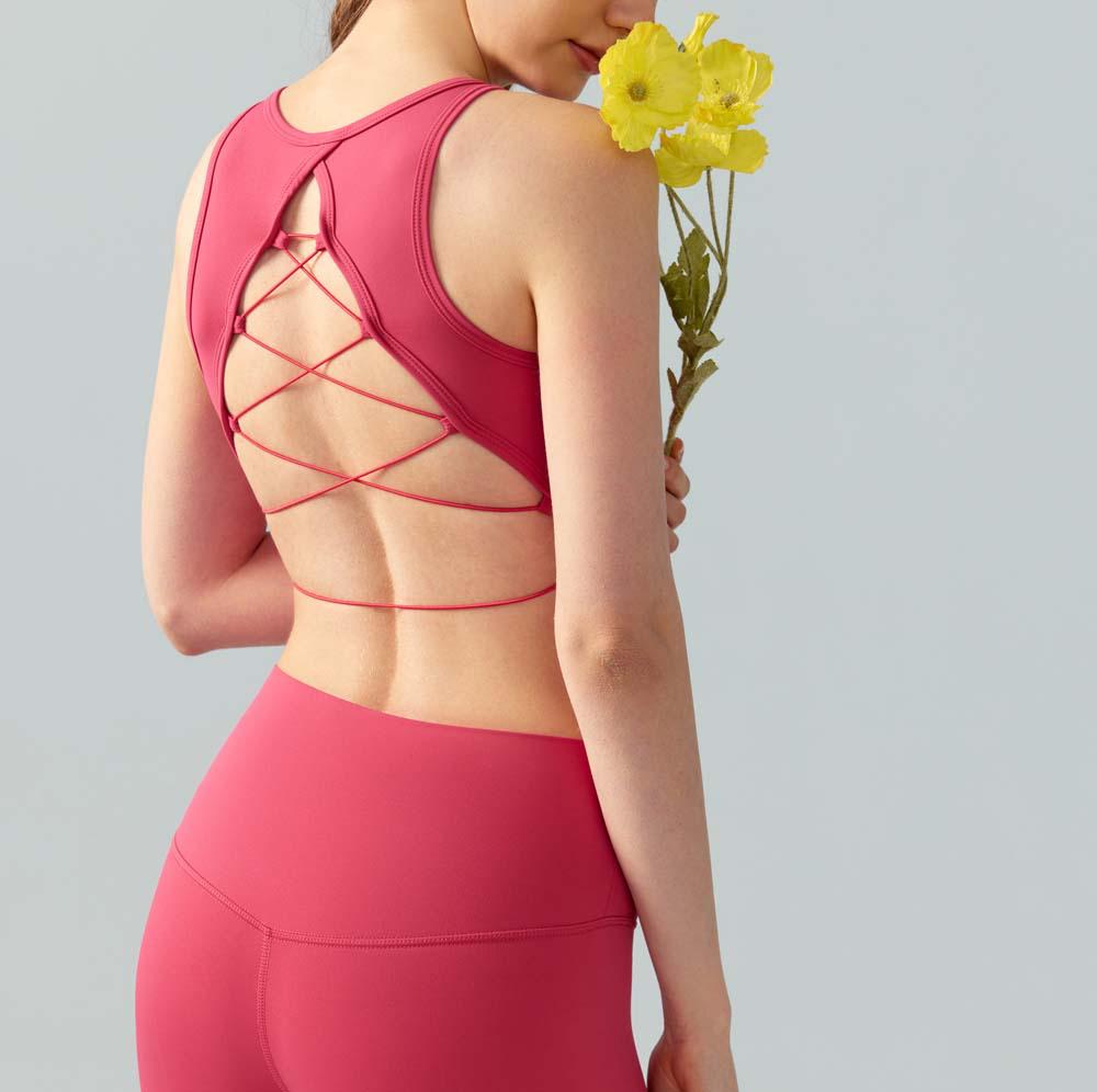 Crisscross Back Yoga Sports Bra - Slimming Round Neck Fitness Top