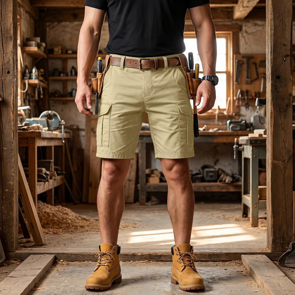 Pantalones Cortos Cargo para Hombre con 6 Bolsillos, Cierre de Botón, Cintura Elástica, Color
