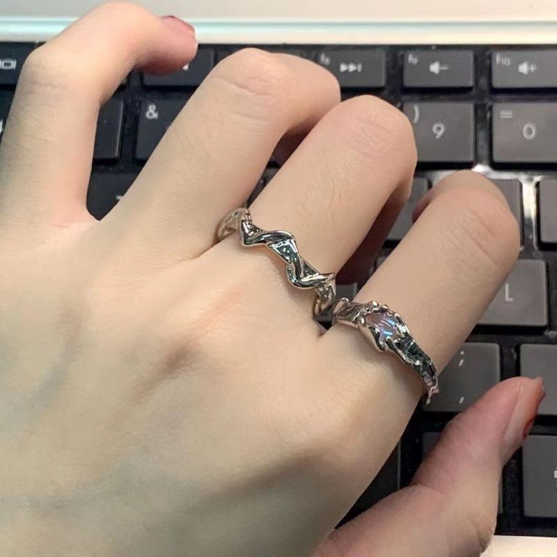 Ins Trendy Y2K Moonstone Irregular Ring Personalized Wave Rings for Women Men Adjustable Opening Ring Fashion Jewelry Gifts