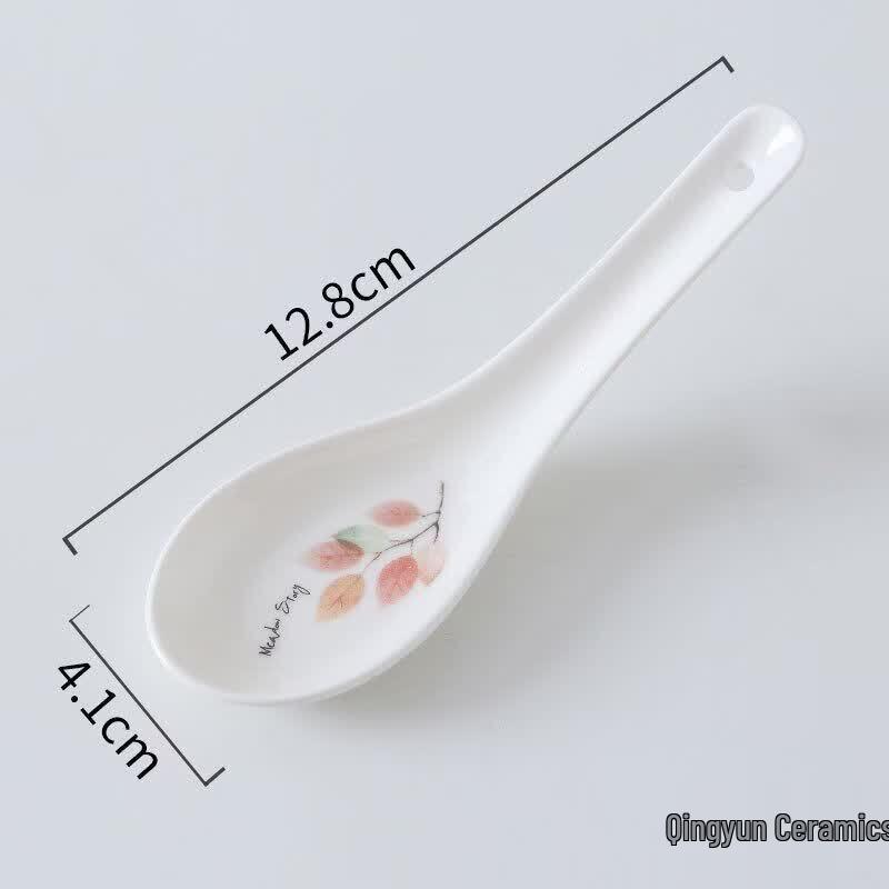 Qiwei Pure White Ceramic Flat-Bottom Spoon