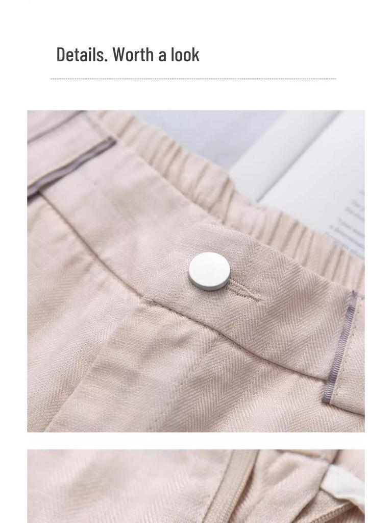 Damen Sommer 2025 Tencel Baumwolle Leinen Weitbein Hosen mit Drapierung - Petite Neun-Punkt-Länge