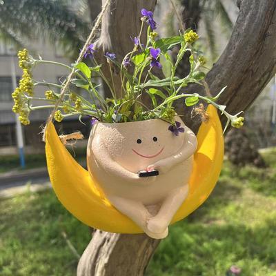 Söt hängande kruka Hängande gungstolskruka i harts Kreativ blomkruka med leende ansikte för inomhus/utomhusväxthållare
