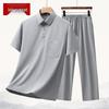 Men's Summer Ice Silk Polo Shirt & Pants Set
