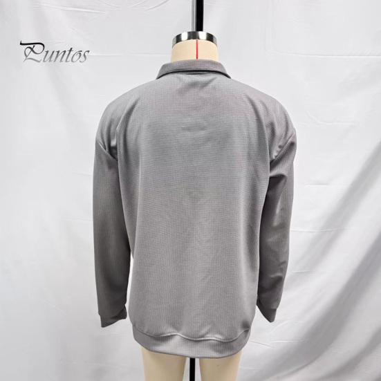 Men Sweatshirt Waffle Fabric Texture Long Sleeve Zipper Half Opening Classic Outdoor Activity Lapel Pullover Tops Solid Color Loose Fit Casual