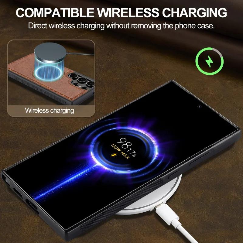EUCAGR Luxury PU Leather Magnetic Wireless Charging Phone Case For Samsung Galaxy S26 Ultra/S25/S24/S23/S22/S21/S20FE Back Cover