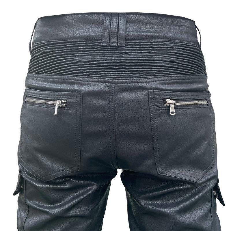 New product locomotive rider straight cycling pants anti-drop pants motorcycle waterproof windproof leather pants multi-bag overalls