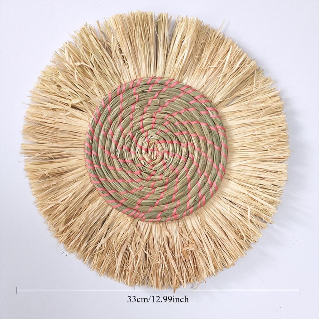33/26cm Boho Wall Basket Decor Hanging Handcrafted Seagrass Woven Round Bohemian Basket Wall Decoration Art for Farmhouse Home Room Rustic Decorations