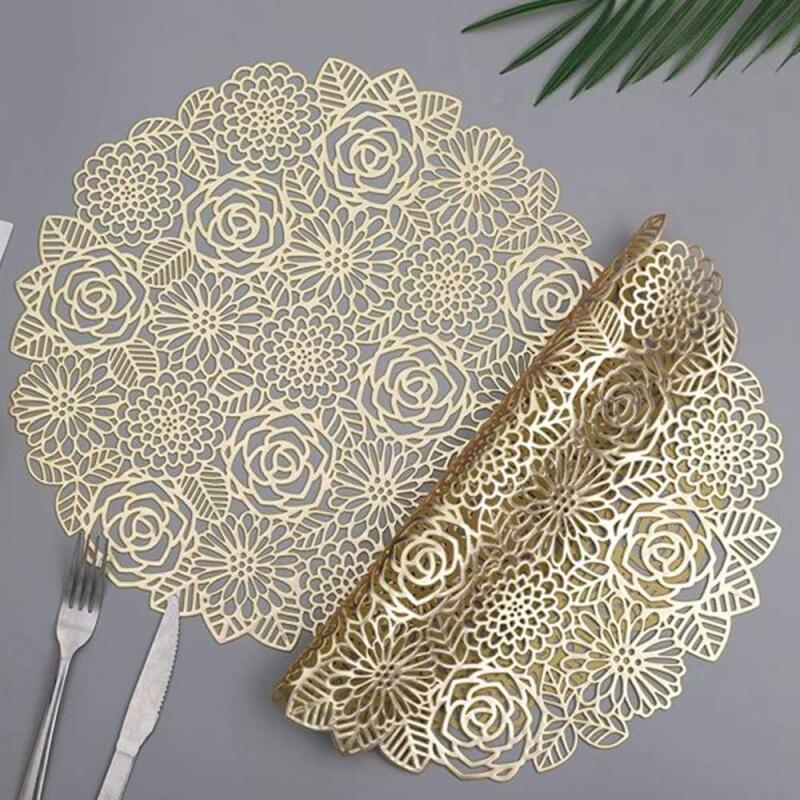 

Modern GOLD PVC Round ROSE Placemat 37cm gold