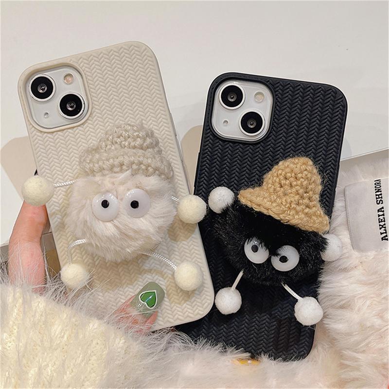 Korea süße 3D Pelz Plüsch Briketts Webmuster Fall für Iphone 14 13 12 11 Pro Max X Xr 7 8 Plus geflochtene stoßfeste Soft Cover