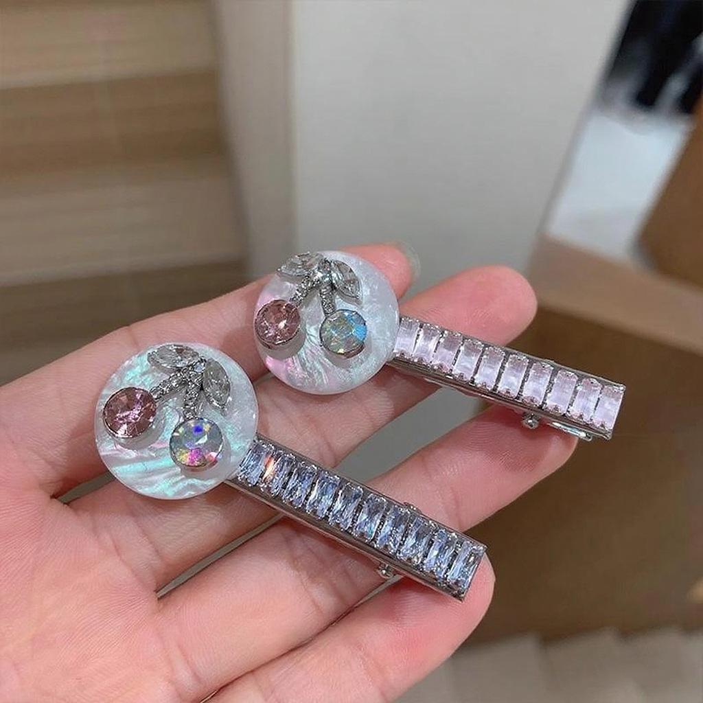 Charming Cherry Diamond Duckbill Hair Clip - Sweet & Elegant Accessory