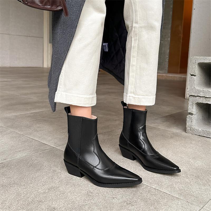 Fashion NEW Autumn Winter Split Leather Women Boot Fashion Short Boots Square Toe Chunky Shoes for Women Zapatos De Mujer Large Size