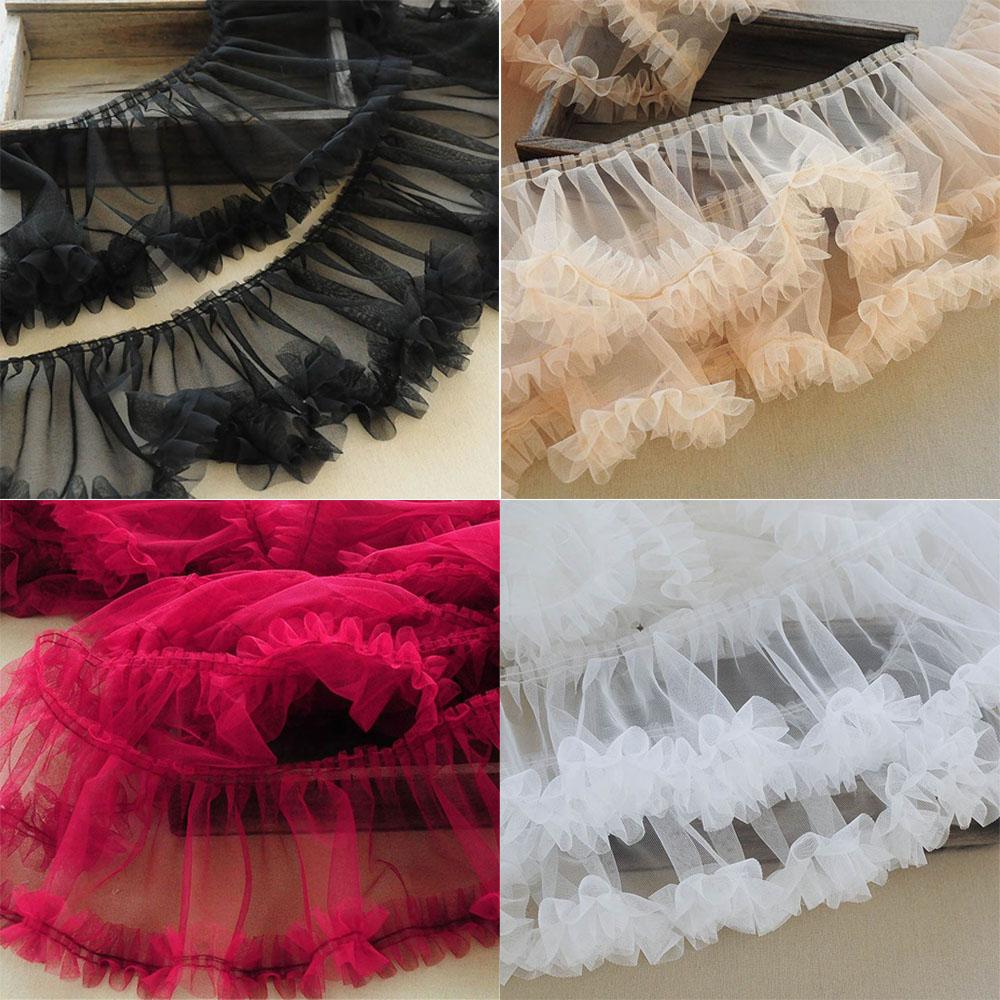 15CM Wide Wrinkled Pleated Tulle Lace Fabric Fringed Mesh Ribbon Wedding Dress Princess Skirts Hemlines Ruffle Trim Sewing Decor