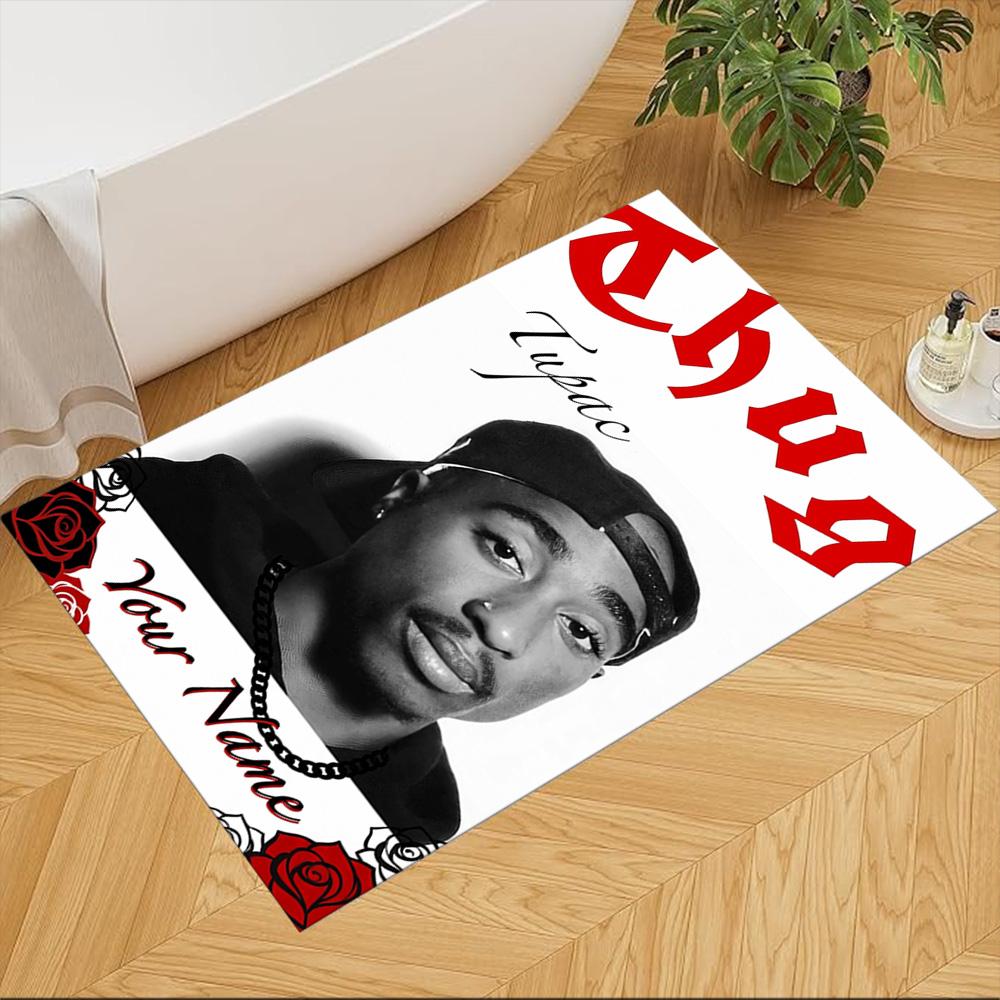 2pac Customize Text Floor Mat Perfect for Dormitory Entryway Outdoor Game Room Anti-slip Rug Anime Office Decor Best for Christmas