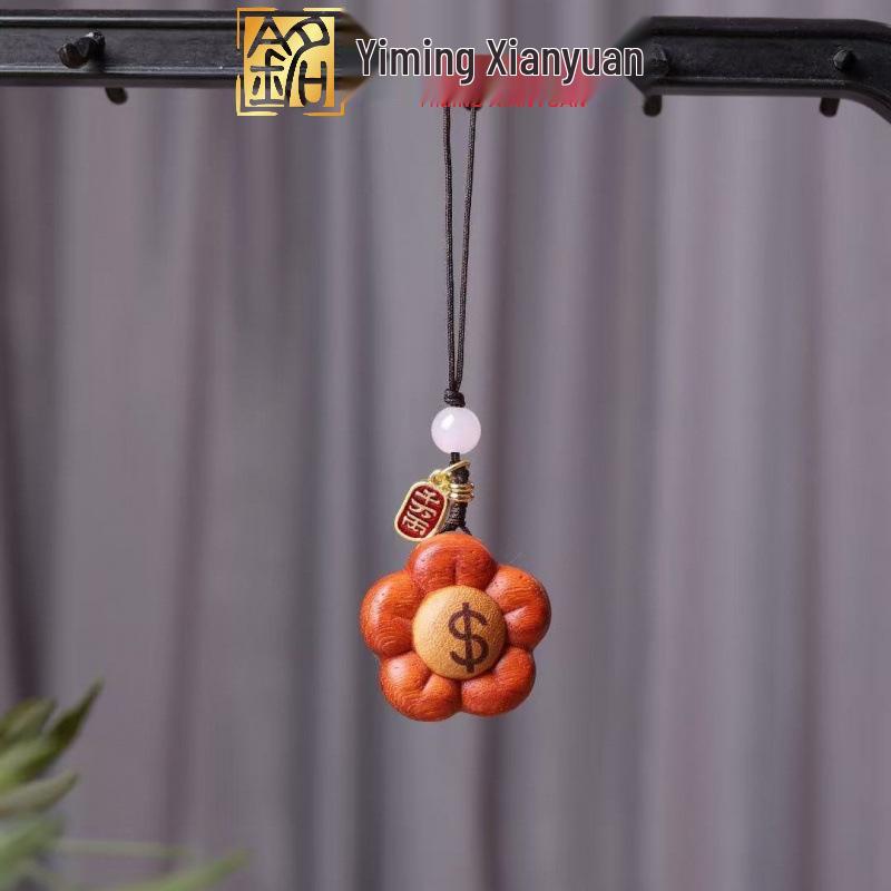 Yi Ming Xian Yuan Double-Sided Wooden Flower Phone Pendant