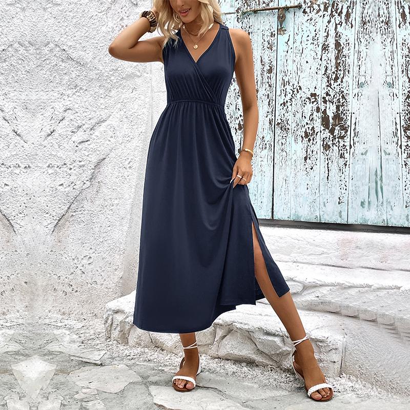 

YYFS женские модные летние весенние однотонные повседневные платья без рукавов с v-образным вырезом и принтом XL