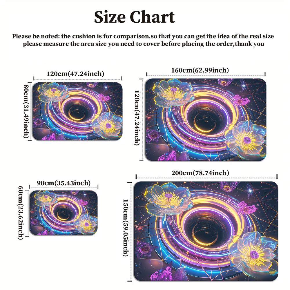 Neon Black Hole Lotus Rug, Galaxy Space Non-slip Carpet for Living Room Game Room Bedroom, Aesthetic Floral Floor Mat Home Decor