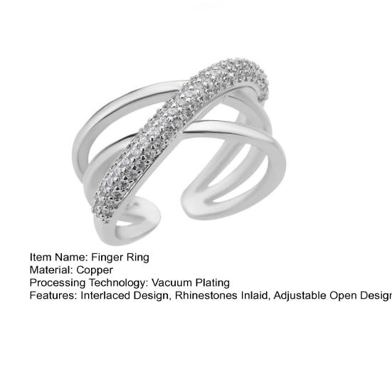 Finger Ring Adjustable Open Design Multi-Layer Interlaced Winding Shape Finger Band with Full Rhinestone Inlay Jewelry Gift