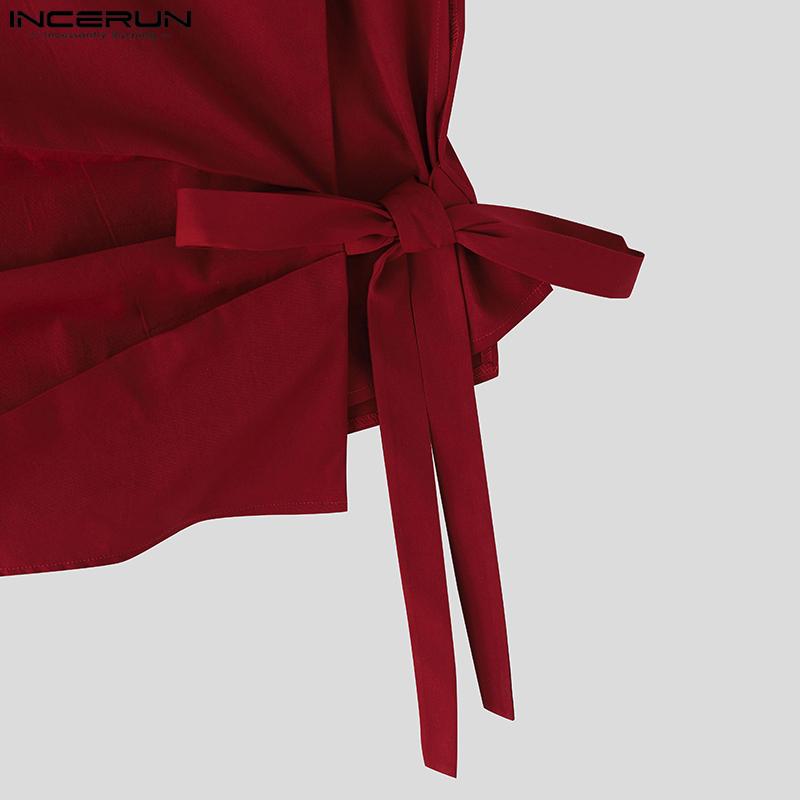INCERUN Two Pieces Outfits Men One Shoulder Shirt Long Bandage Harem Pants Sets