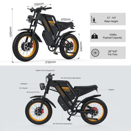 COSWHEEL GT20 PRO 40AH Dual Battery Electric Bike 3000W Dual Motor Mountain Off Road Bicycle For Adults