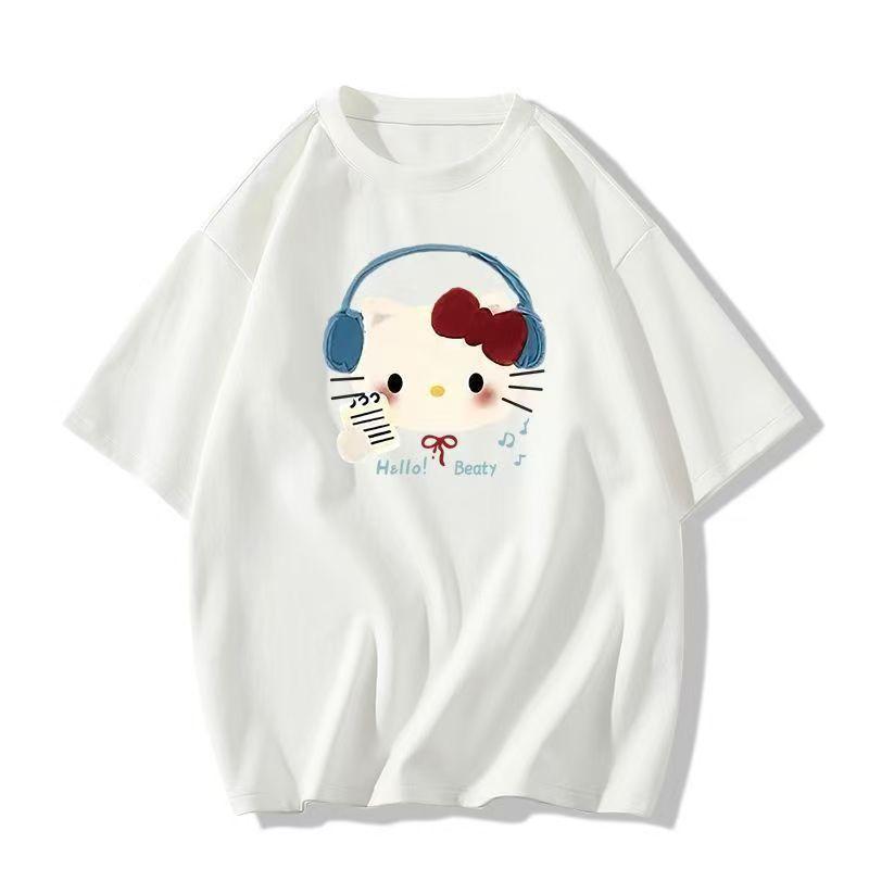 

Sanrios 2026 Summer New Collection HelloKitt Graffiti Cartoon Print Pure Cotton Breathable Womens ShortSleeved TShirt S