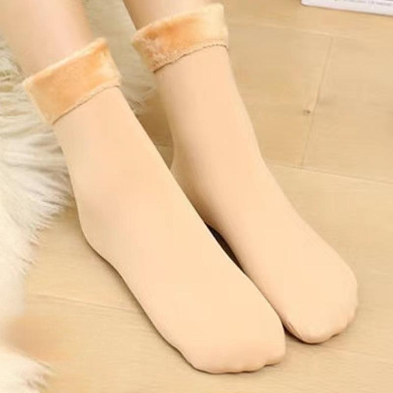 5 Paar Winter Warme Einfarbige Damen Socken Verdicken Thermosocken Wolle Kaschmir Schwarz Haut Nahtlose Schneesocke Samt Unisex Socken