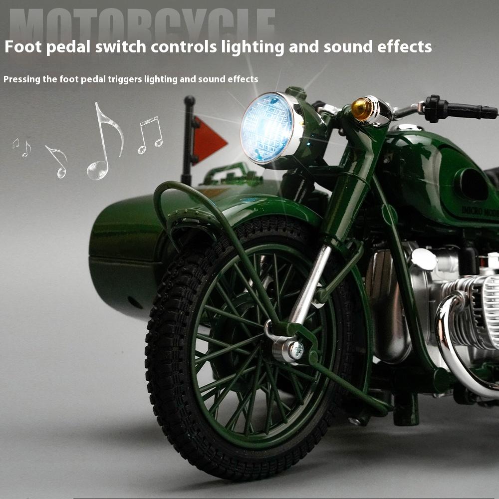 1/10 Alloy Die-cast 750 Tricycle Model, Retro Motorcycle Toys, Simulated Military Enthusiasts Collection Ornaments Gifts