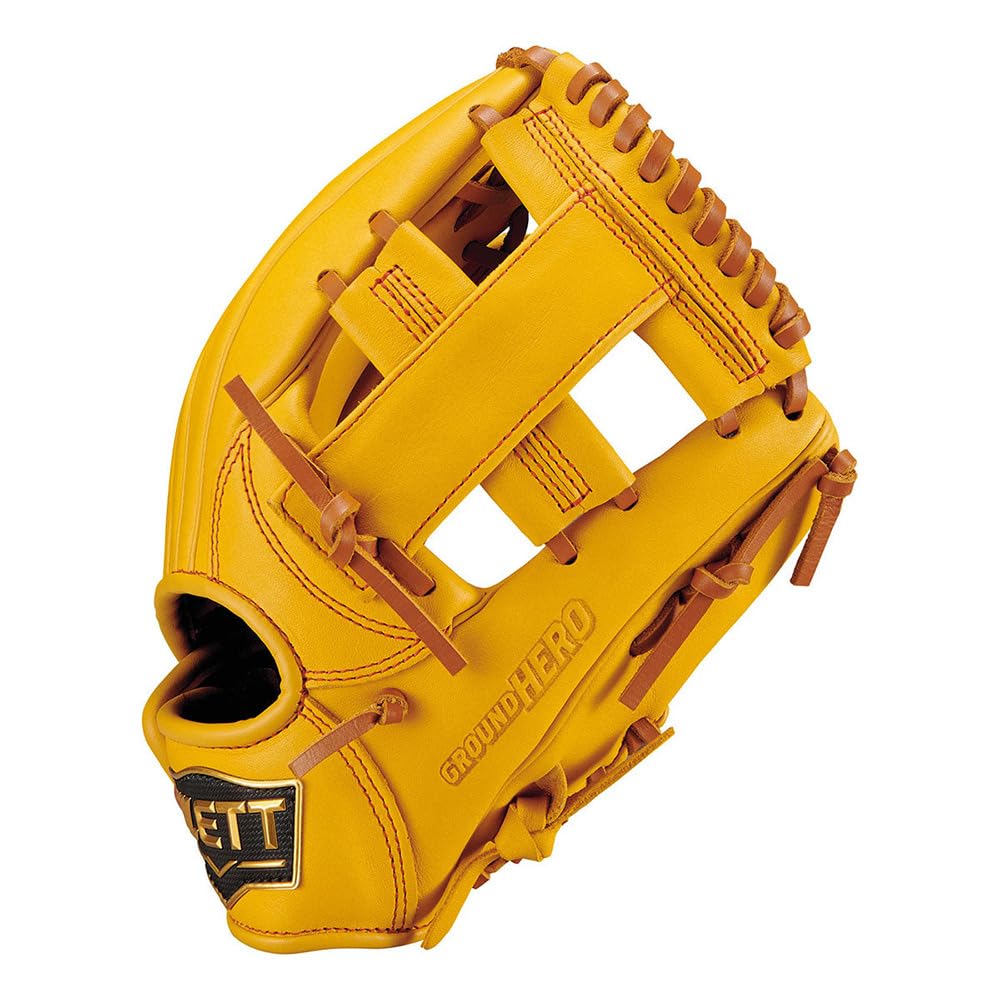 ZETT Youth Softball Ground True Yellow x Oak Size S heights BJG762620 Glove, Hero, All-Around, Right-Handed Throw, Brown, (For 120-135cm),