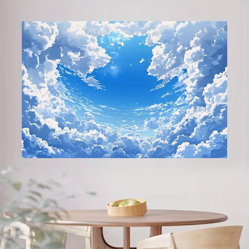 2D Dreamy Blue Sky Clouds Backdrop Kids Birthday Wall Decor Background