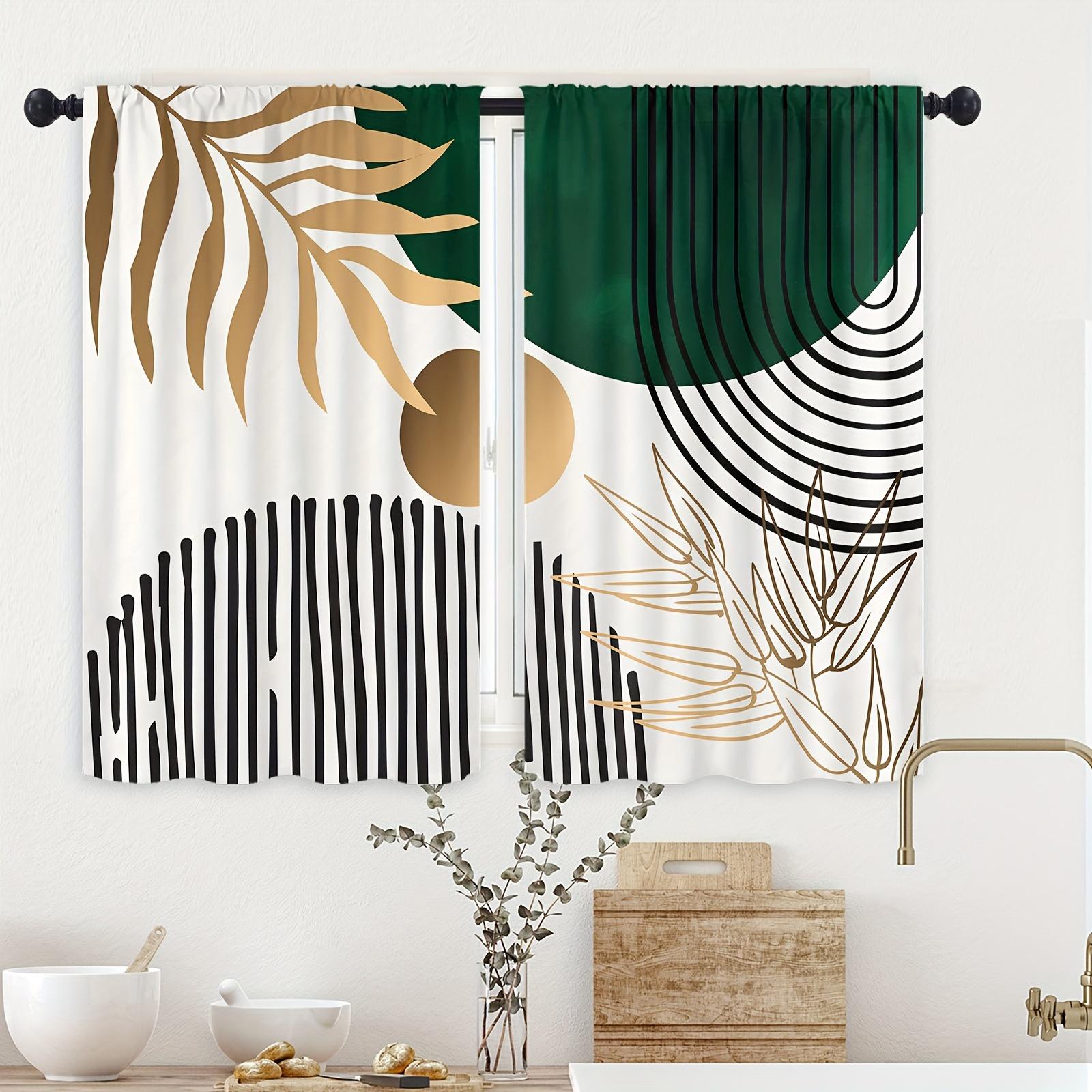 

Set Of 2 Nordic Modern Simple Green Palm Leaves Digital Printed Curtain Living Room Curtains Top Office With Grommet Polyester Perfect For Sitting W100*H130(CM)-Grommet top&2PCS