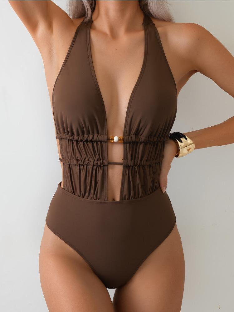 

Solid Color Tie One Piece Sexy Backless Bikini Swimsuit Fashion Elegant Beach Vacation Swimwear XL