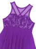 Kids Girls Modern Lyrical Dance Costumes Sleeveless Sequins Criss-Cross Back Ballet Irregular Leotard Dress