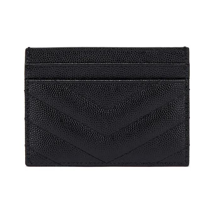 SAINT LAURENT YSL CASSANDRE metal logo quilted surface stitch grain embossed cowhide leather card holder card bag regular female black