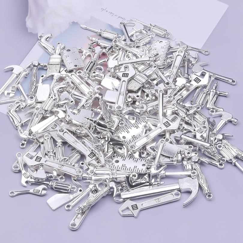 Mix Daily Tools Charm Silver Color Alloy Hammer Ruler Pendant Diy Jewelry Making Supplies Vintage Accessories Handmade Keychains