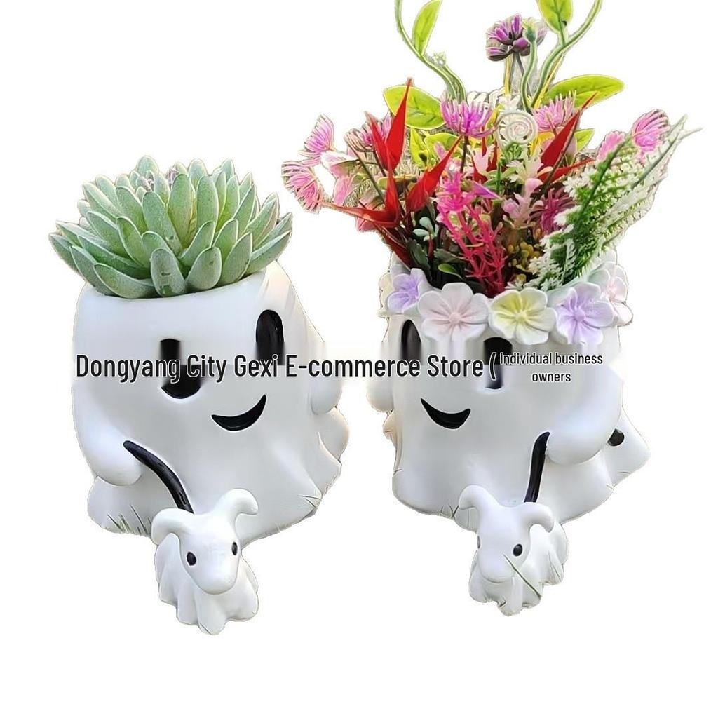 Halloween Geister Blumentopf Harzornament - Dekorative Desktop-Bastelarbeit