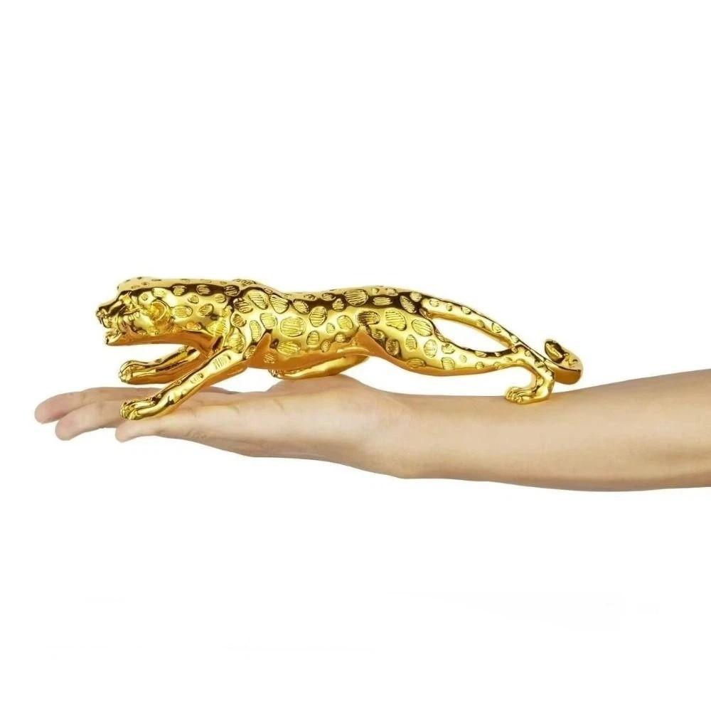 Lucky Animal Cheetah Small Statue Resin Brass Leopard Miniatures Portable Leopard Figurines  Office