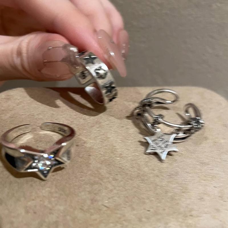 Star Dating Rings Open Rings Eye Catching Star Finger Rings Star Adjustable Opening Rings Alloy Material Party Jewelry