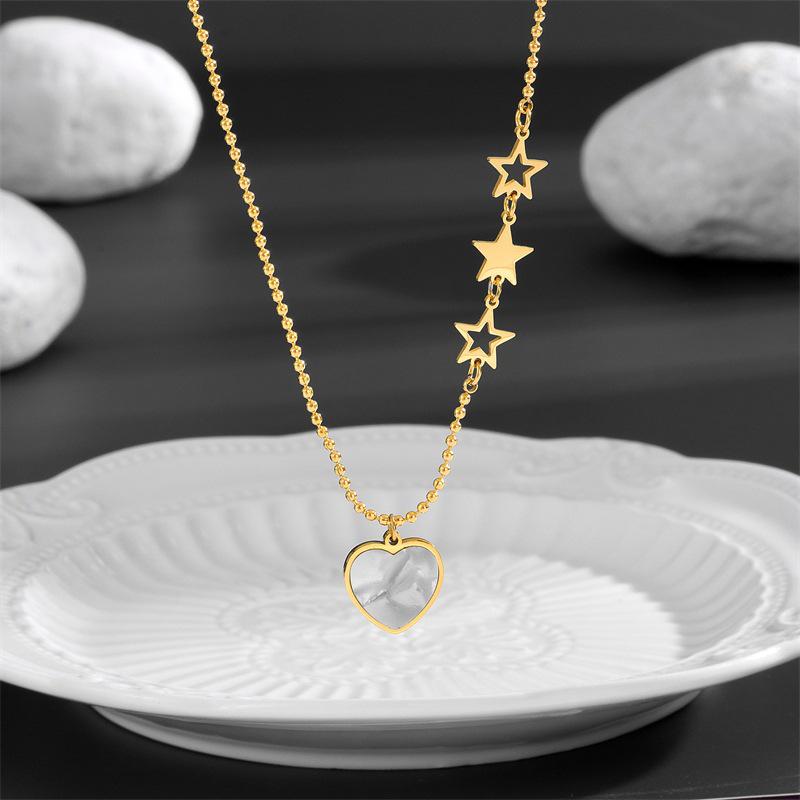 Japanese Korean Seashell Heart Necklace - Women s Fashionable Titanium Steel with Three Stars Design