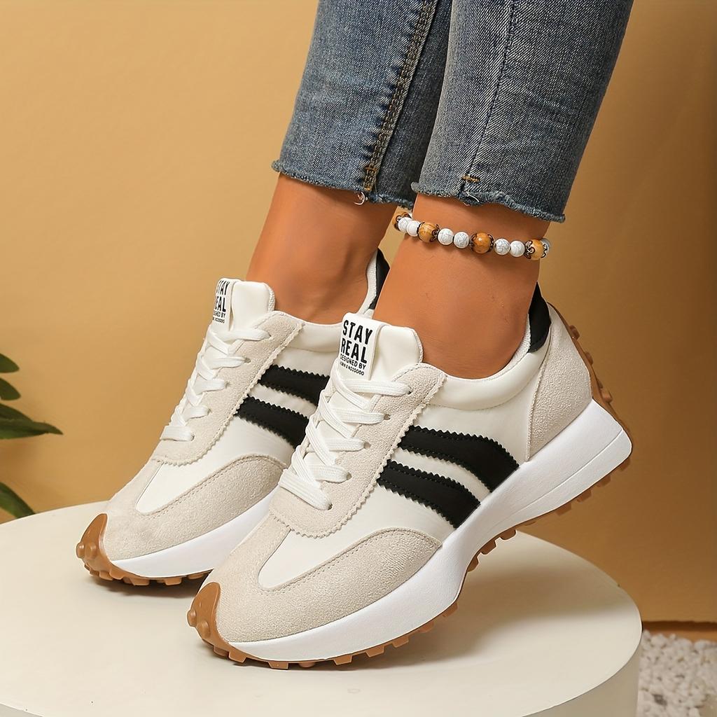 Women's Platform Daddy Shoes - Colorblock Round Toe Lace-Up Sneakers, Comfortable Cushioned Sole Walking Shoes for Ladies