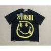 T-shirt Coton Surdimensionné Homme Avec Impression Graphique Satoshi Lavage Vintage Hip Hop Streetwear Manches Courtes
