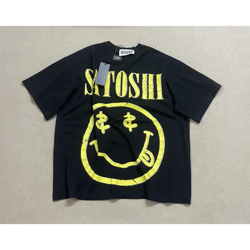 T-shirt Coton Surdimensionné Homme Avec Impression Graphique Satoshi Lavage Vintage Hip Hop Streetwear Manches Courtes